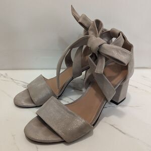 Lewit Beige Gold Silver Shimmer Glimmer Chunky Heel Ankle Bow 38 Made in Italy